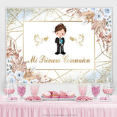 Golden Linie Taube Blumen Taufe Babydusche Hintergrund Für Jungen